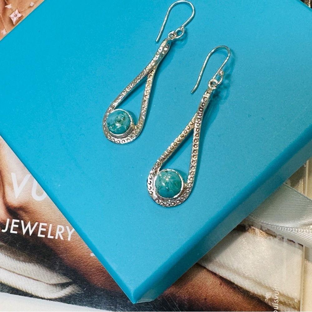 NEW TURQUOISE DROP EARRINGS, STERLING SILVER TEARDROP EARRINGS